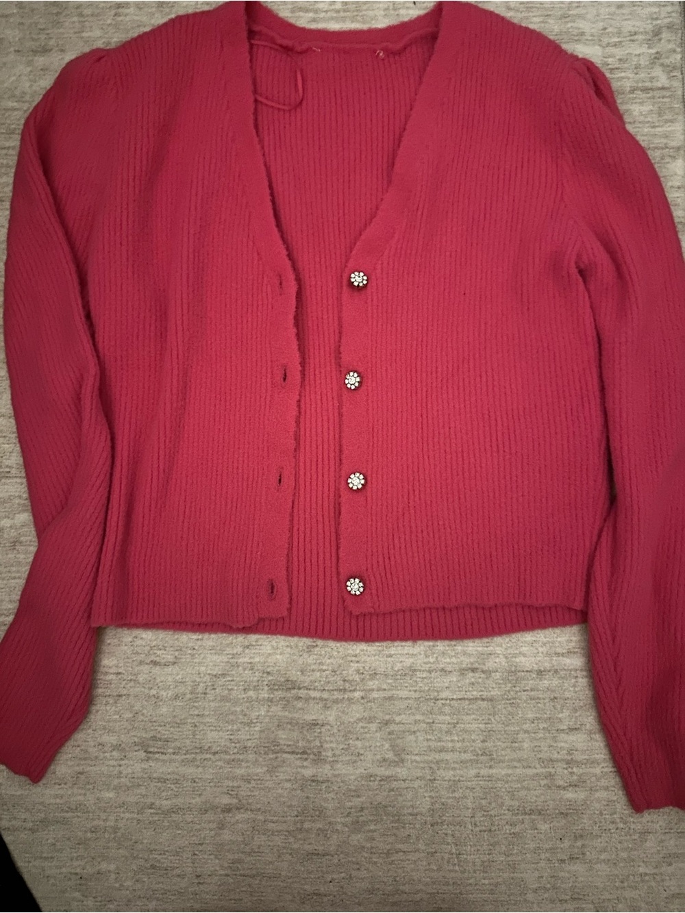 Zara Raspberry Ribbed V-Neck Cardigan with Decorative Buttons - Picture 1 of 3